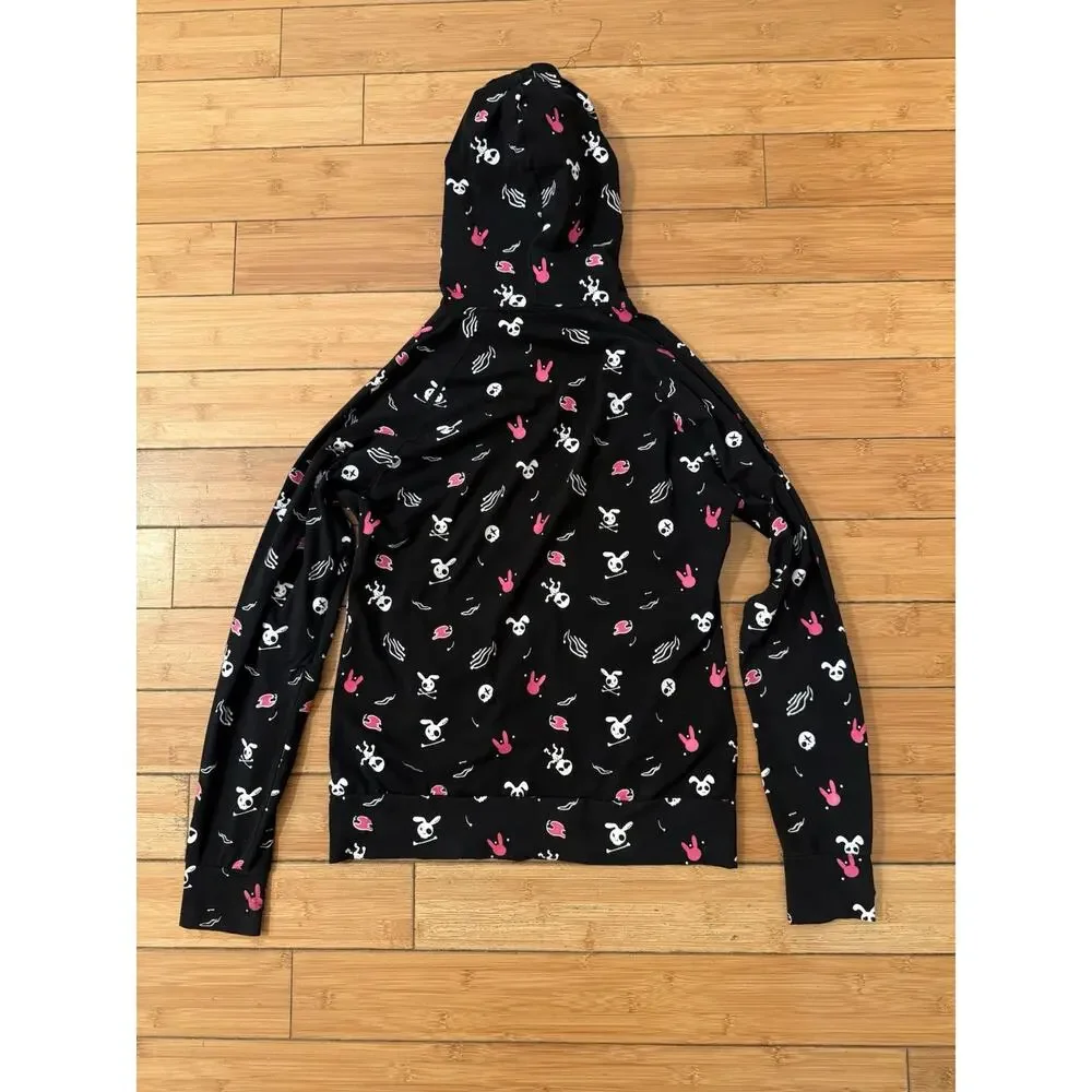 RARE Living Dead Souls Sz M Bunny Pink Paw Print Hoodie.